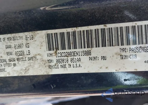 2014 Dodge Avenger Se z USA, uszkodzony, nr VIN 1C3CDZAB3EN115888